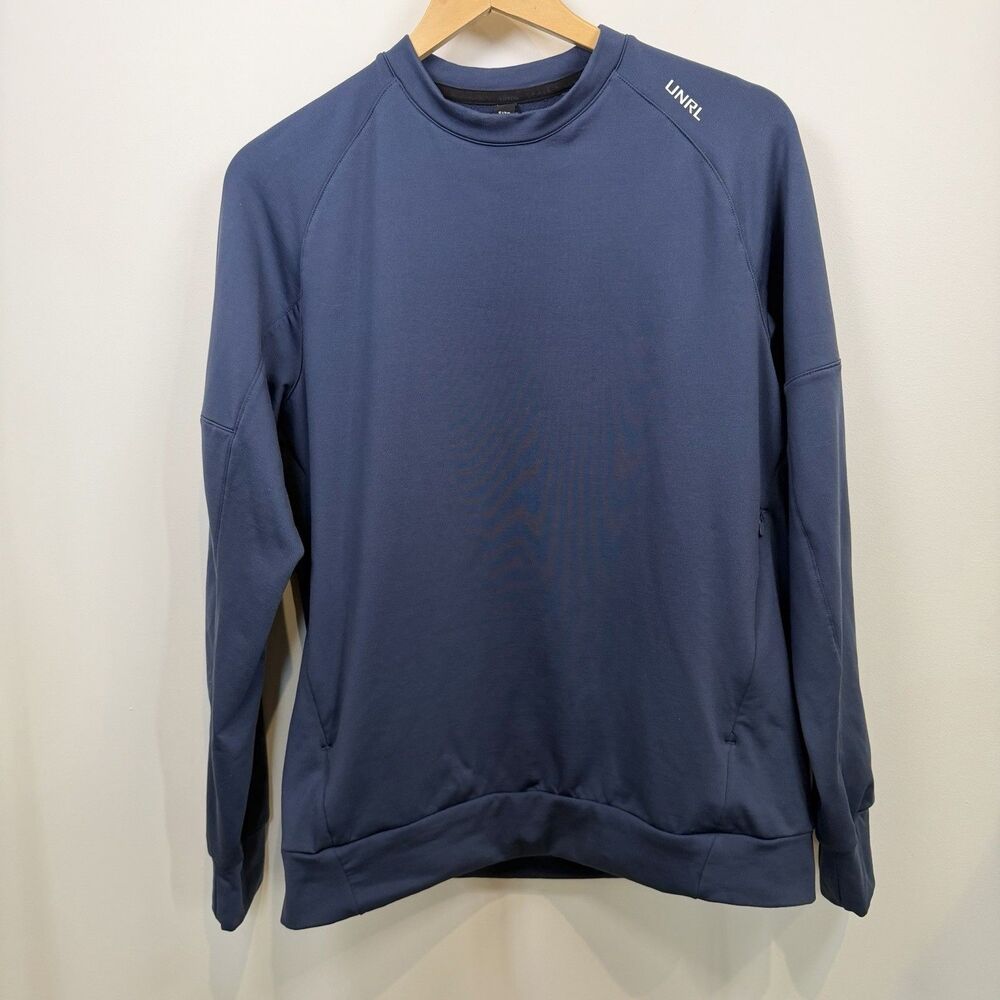 UNRL Crewneck Sweatshirt Mens Small Blue Crossover Pullover Navy Performance